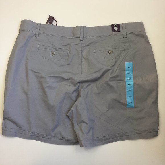NWT GLORIA VANDERBILT Gray Cotton Blend Cuff Hem Logo Hardware/Buttons Shorts - Picture 8 of 12